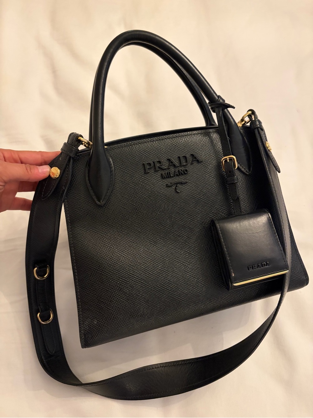 Prada Black Saffiano Leather Satchel with Gold Hardware